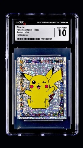 CGC 10 GEM MINT Pikachu S6 Merlin Series 1 Holographic Sticker Pokémon TCG 1998