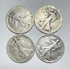 LOT OF 4- 90% Silver Walking Liberty Half Dollars Circulated Below Melt -0967