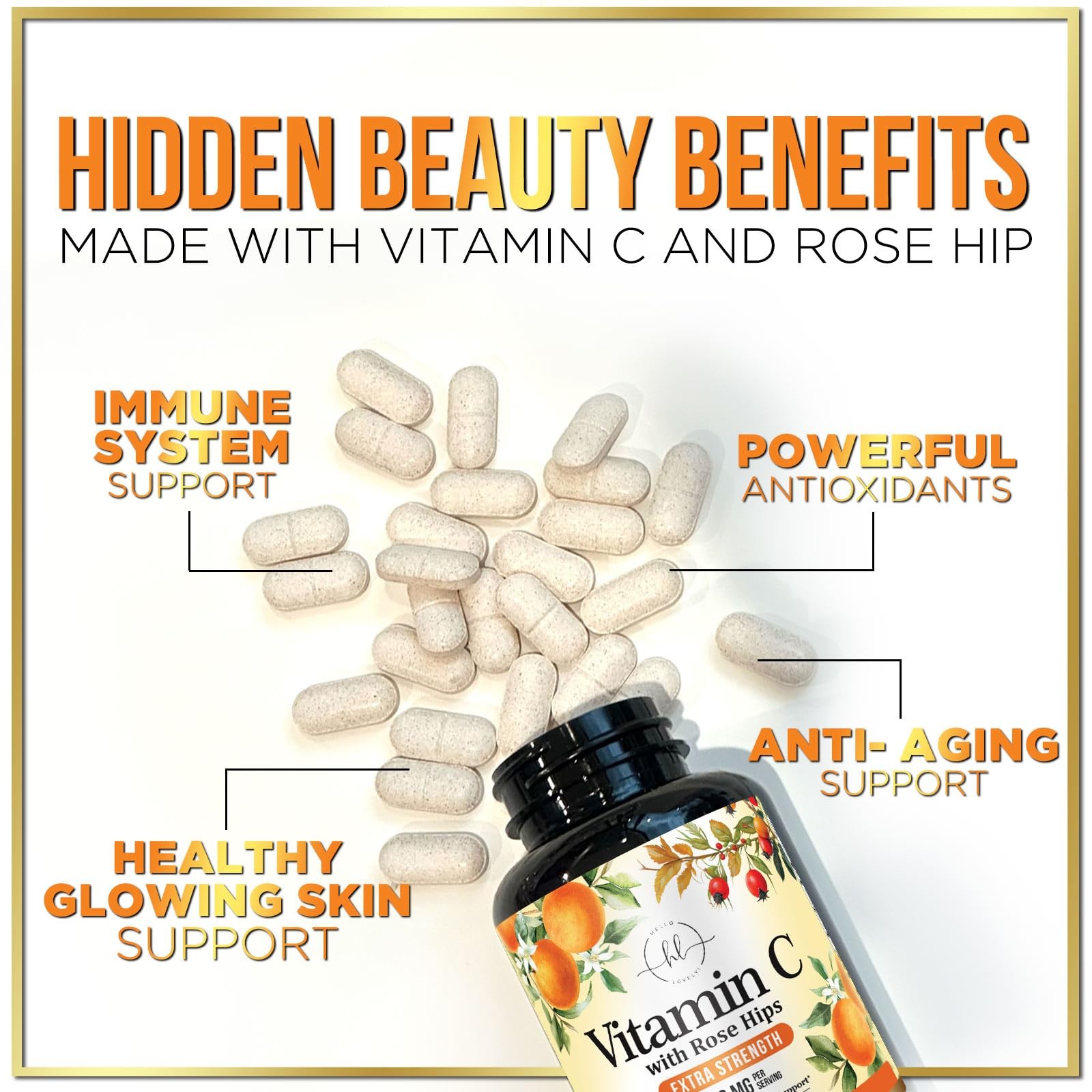 Hello Lovely! Extra Strength Vitamin C 1000 mg, with Rose HIPS Bioflavonoids,...