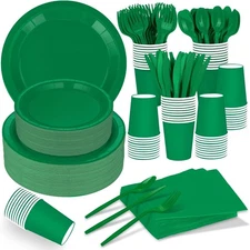 228PCS Disposable Green Party Dinnerware Set for 30 - Plates Cups Cutlery