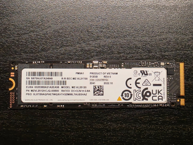 Samsung SSD PM9A1 MZ-VL25120 512GB PCIe NVMe M.2 2280 Solid State Drive