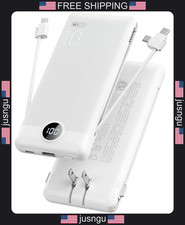 Portable Power Bank with Built-in Cables and AC Wall Plug, 10000mAh