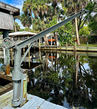 Dock Mounted Boat Lift Davit Crane with Hand Winch, Hook & Metal Winch System