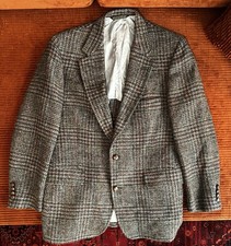 Lands  End Vintage Tweed Brown Blazer Suit Jacket 42R Slim Plaid