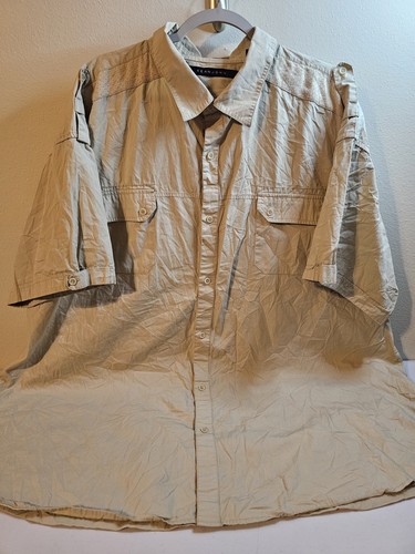 Men's 4XL Big & Tall Short Sleeve Button Down Shirt Beige Sean John Tailored Fit