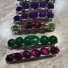 Lot of 11 Vintage 80s 90s Jewel Tone Hair Barrettes Made in Taiwan Acrylic