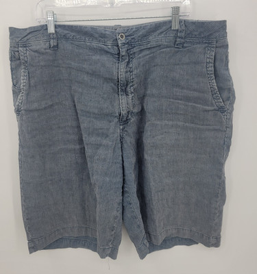 Tommy Bahama Shorts Mens 38 Blue Pinstripe Linen Silk Flat Front Bermuda Preppy