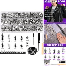 455 Pc Punk Studs Spikes Kit Leather Craft Rivets Pyramid Cone Dome Decor Metal