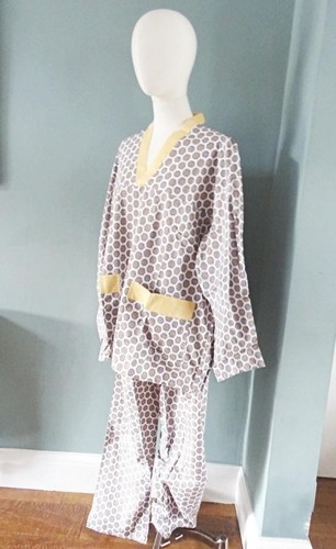 Vintage Mens Pajamas 1970s Keynote Green Mustard Geometric Patterned Unworn XL - Picture 6 of 23