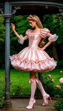 Pink Short Wedding Dress Bow Tied Corset Lace Trimmed Puffy Skirt Special