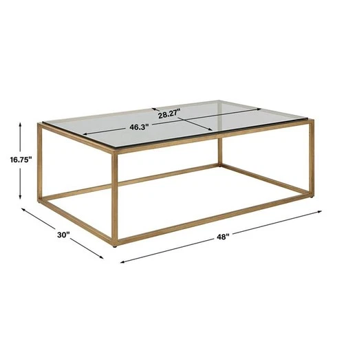 Uttermost Bravura Contemporary Iron and Tempered Glass Coffee Table in Gold - Picture 6 of 6