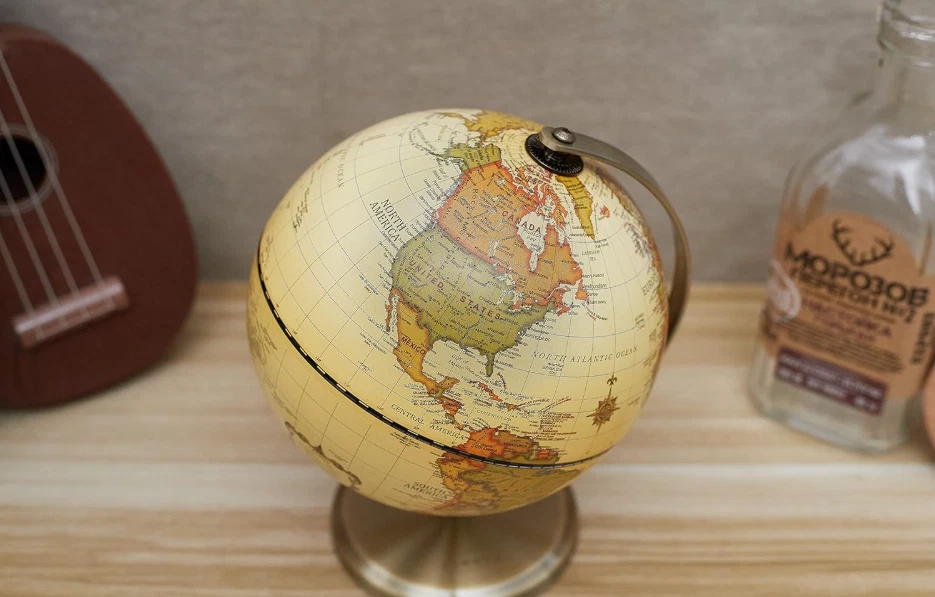 Globo Terráqueo Antiguo 14 cm con Base de Acero, Decorativo y Educativo Foto 4 de 4