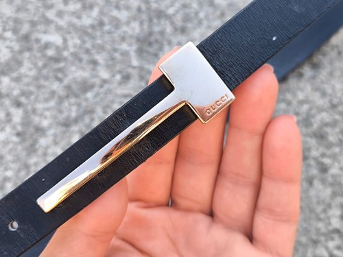 GUCCI Cinturón Minimal Cuero Negro Tono Dorado Hebilla Mujer 80 (32) CAÑA USADA - Imagen 6 de 18