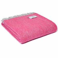 TWEEDMILL TEXTILES 100% Wool Throw Blanket HERRINGBONE PINK & SILVER KNEE RUG