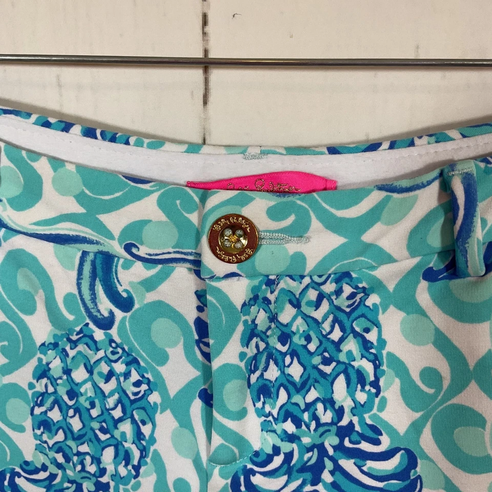 Pantalones Cortos Lilly Pulitzer Callahan Para Mujer 10 Azul Estampado Piña Tropical Preppy Foto 2 de 4