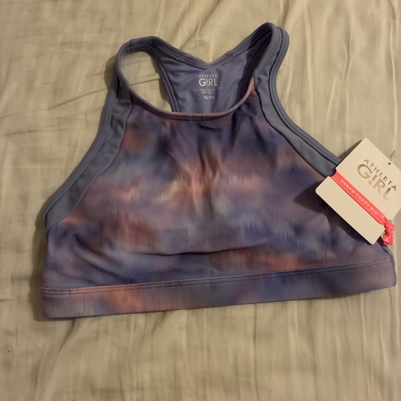 Athleta Purple/Pink Tie Dye Cross Back Swim/Sport Bra Size XL/14 NWT