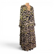 Anthropologie Marais Tiered Chiffon Maxi Dress Green Geo Abstract Print NWOT,1X