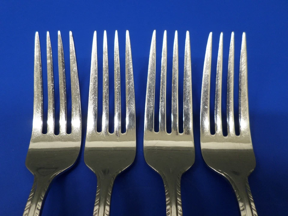 4 - HORQUILLAS DE CENA cubiertos de acero inoxidable 18/10 borde de cuerda brillante Reed & Barton DOMINIO Foto 3 de 4