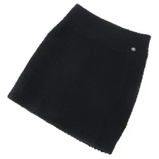 CHANEL Authentic Black Wool Mini Skirt Coco Mark Logo Zip Silk Women's Bottoms