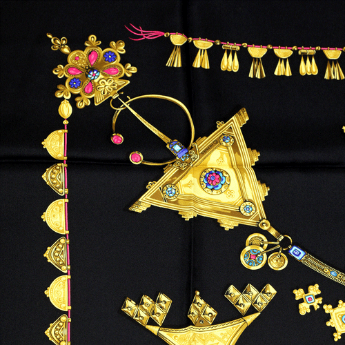 Hermes Schal PARURES DES SABLES Seide Carre schwarz LAURENCE BOURTHOUMIEUX 90cm - Bild 6 von 6