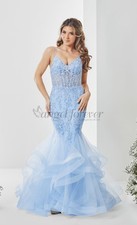 Angel Forever AF5417 size 14 L ice blue Tulle Fishtail Dress NWT