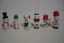 6 Vintage Hand-Crafted Wooden Christmas Ornaments Primitive Style Holiday Décor