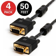 Super VGA Monitor Cable 50 FT SVGA 15 PIN M/M LCD LED Cord for PC TV - LOT of 4