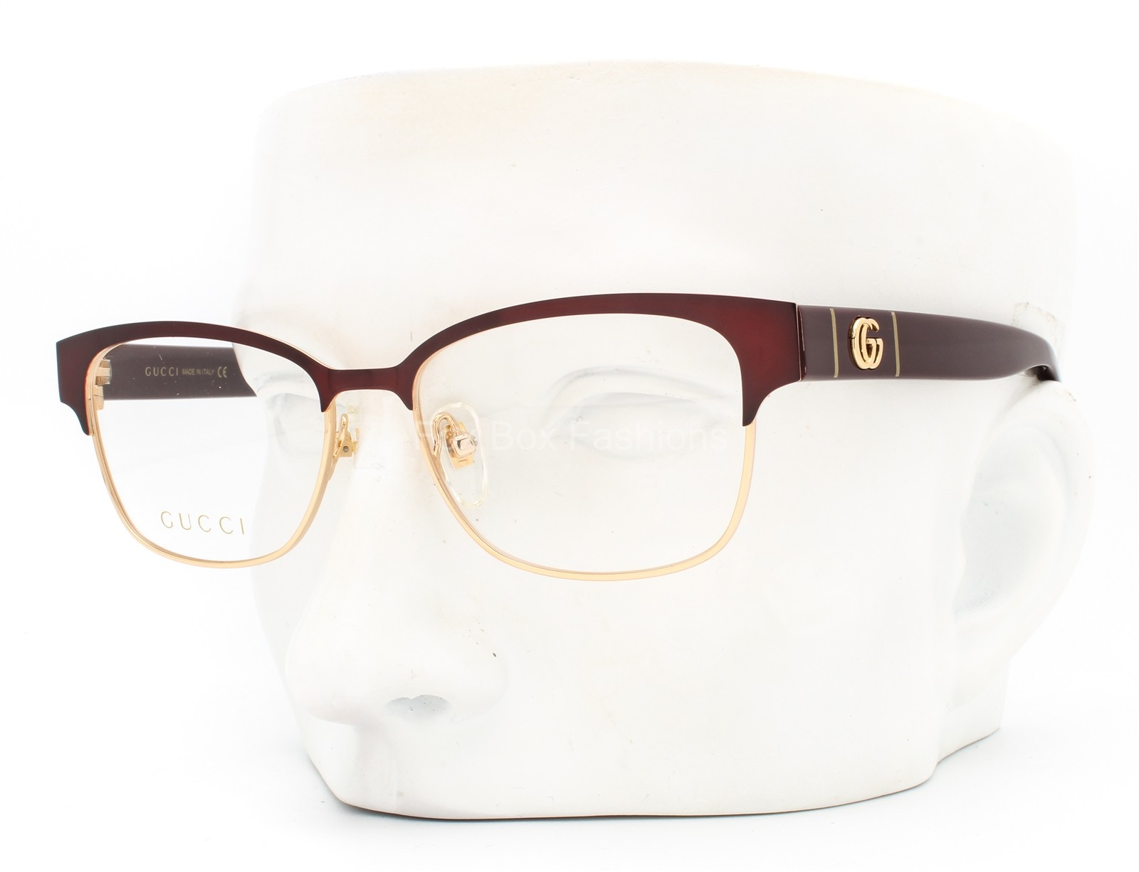 Glasses Gg 0751o 003 Satin Burgundy Dark Red Gold 49mm No Ca
