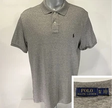 Polo Ralph Lauren XL Short Sleeve Mens Shirt Gray Smooth Cotton 2 Button Collar