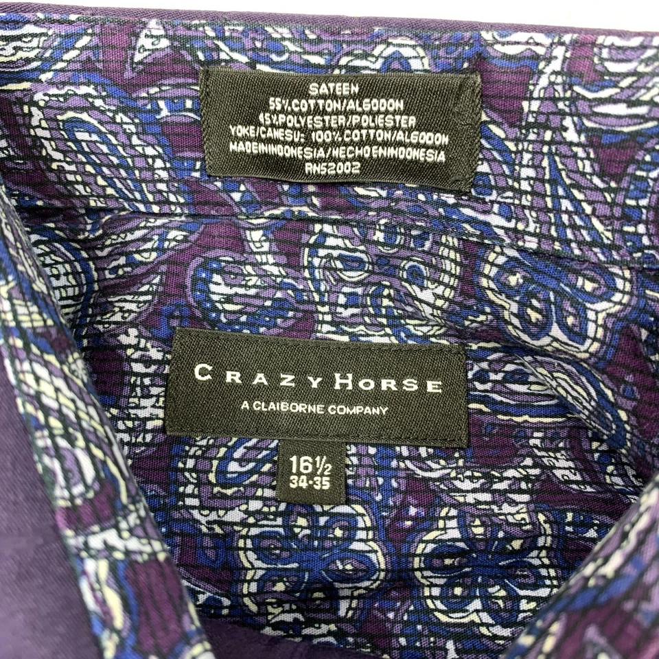 Camisa de vestir de satén Crazy Horse para hombre 16,5 34-35 manga larga púrpura a cuadros Foto 3 de 4