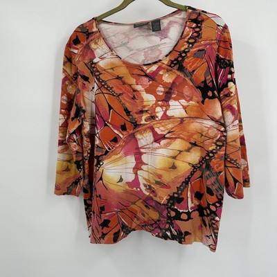 Chicos Additions Butterfly Print Top Size 3 US XL Monarch Artsy Bold Maximalist