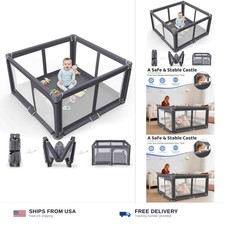 Foldable Baby Playpen Portable Travel Play Yard, Dark Gray Safety Play Yard...