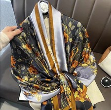 Floral Multicolor Extra Large Silk Feeling Scarf Spring/Fall Colors