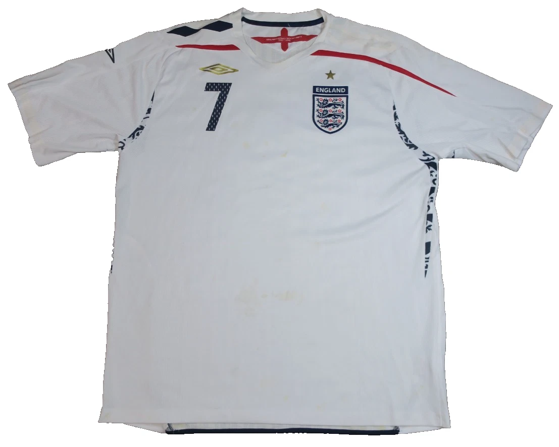 ウェア Umbro England 2007  Shirt 7 BECKHAM Vintage Umbro England Beckham #7 Home Jersey XXL 2007-09 Stains