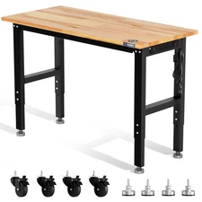 WORKPRO 48"X22" Adjustable Workbench Wheel Leveling Foot Rubber Wood Top Outlets