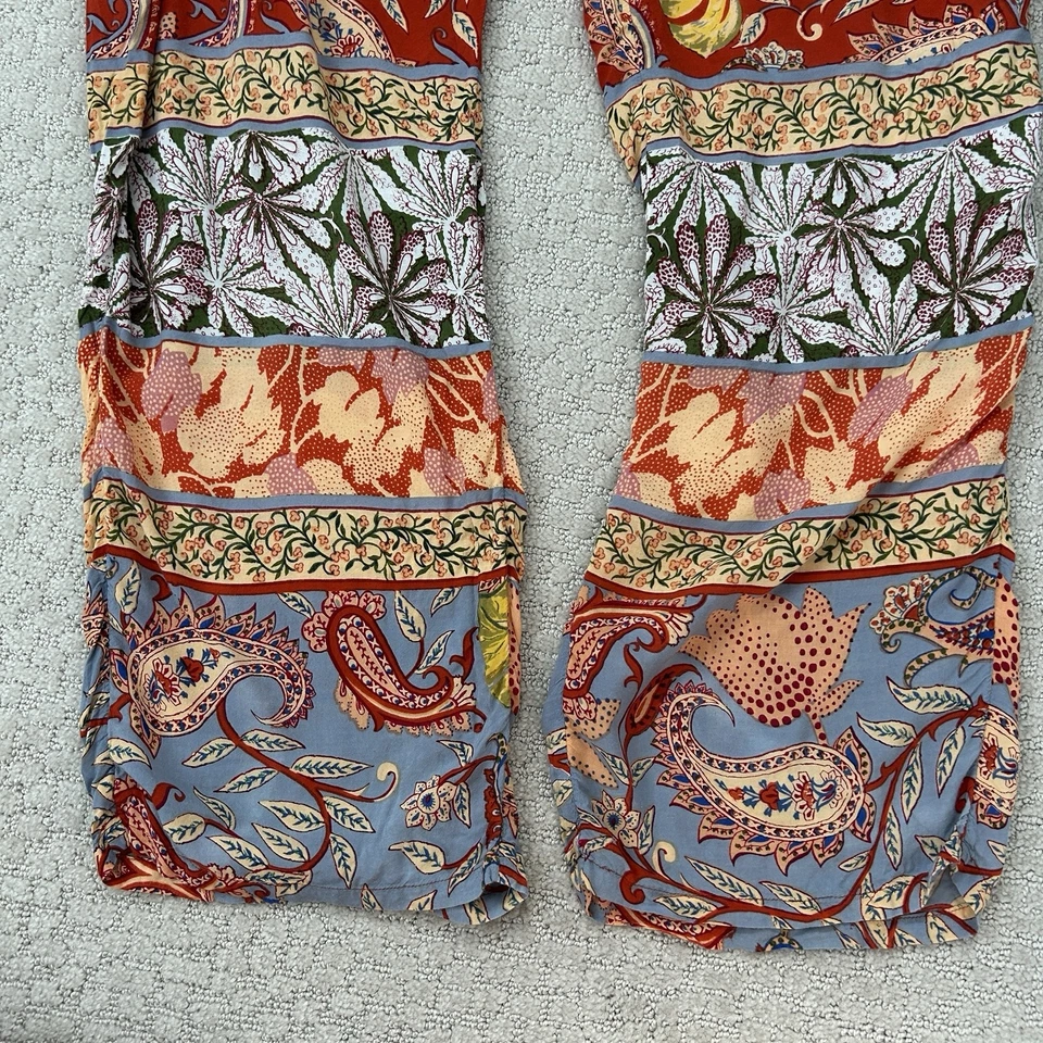 Anthropologie 裤子中号休闲睡衣轻便佩斯利拼布印花红色 — 第 4/4 张图片