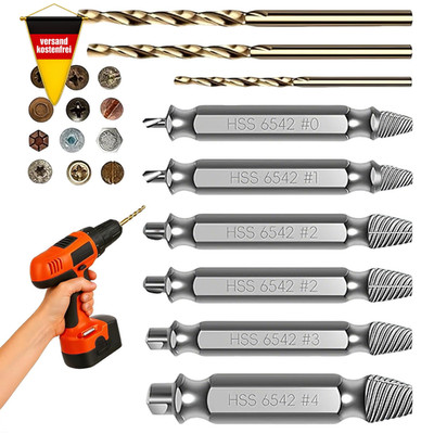 Schraubenausdreher Set für beschädigte Schrauben, HSS 6542, 9-teilig, vielseitig