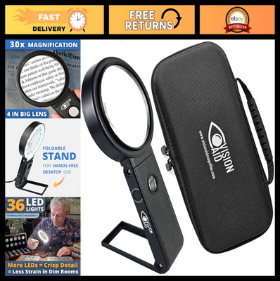 Hands-Free 3.0X Magnifying Glass with LED Light & Stand, USB Rechargeable Loupe