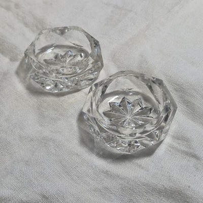 Set of 2 Salt Dip Cellar Open Clear Glass Crystal EAPG 10 point star Chippy