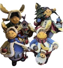 Lot 4 Moose Christmas Figurines Rustic Lodge Decor Mixed Media Large 10-12”