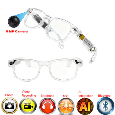 AI Smart Camera Glasses 8MP Photo Video Recording Headphone Mic AI Translation