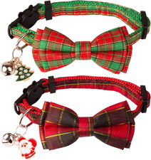 Festive Plaid Cat Collars with Bow Tie - Breakaway Christmas Style