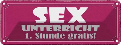 Blechschild 10x27 cm Sex Unterricht 1. Stunde gratis Spruch Zitat Deko Geschenk 