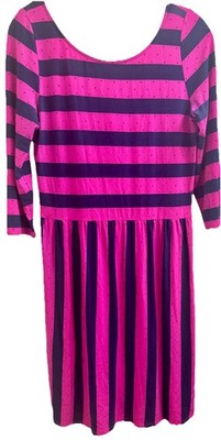 LILLY PULITZER M Evelyn Dress Mambo Pink&Navy Striped Polkadot Scoop Front&Back