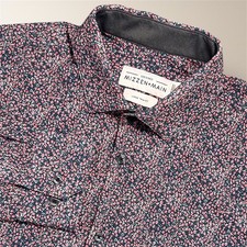 Mizzen  Main Large Trim Fit Leeward Black Red Floral Performance Dress Shirt