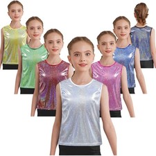 Girls Tank Top Dance Shirt Performance Vest Costume Sleeveless Training Show