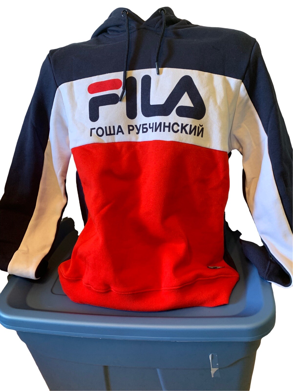 Felpa con cappuccio uomo Fila blu bianco rosso TAGLIA S. Gosha X DSM Holiday. Nuovo con etichette!