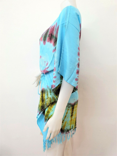 Women Tie Dye Cardigan Top Beach Cover Up Kimono Romper Tassel Kaftan Summer TDC - Picture 3 of 5
