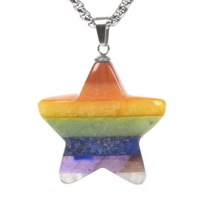 Justinstones Natural 7 Chakra Gemstone Healing Crystal Star Spiritual Necklac...