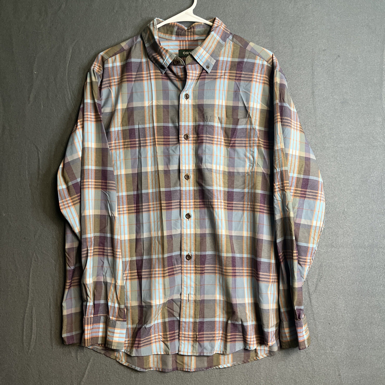 Orvis Classic Fit Adult Mens L Large Madras Plaid  Long Sleeve Button Down Shirt